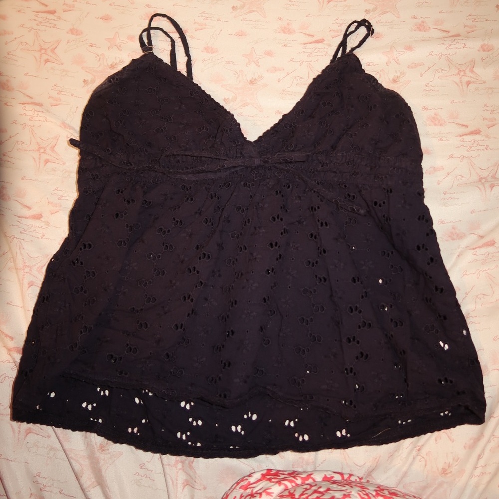 Brandy Melville Elegant Navy dark blue/blackish Eyelet Women's Top